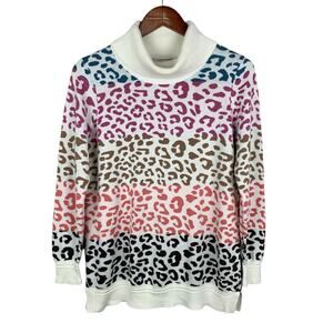 Soft Surroundings Sweater Cowl Neck Colorful Leopard Print Pullover Women's S